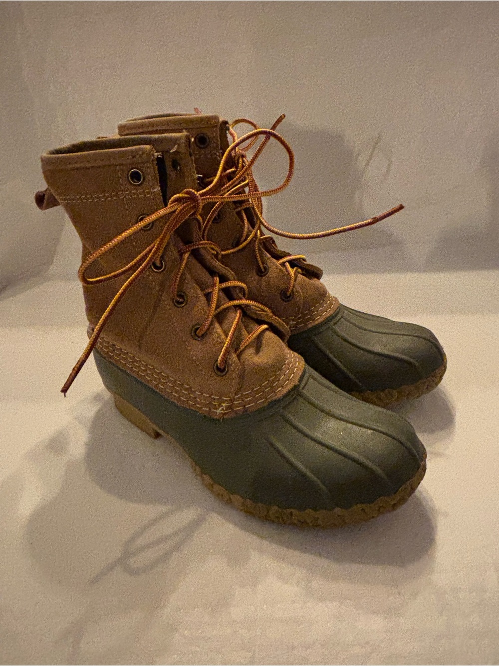Women’s Duck Boots in Brown and Olive - Lace-Up Waterproof Style, Sz 6